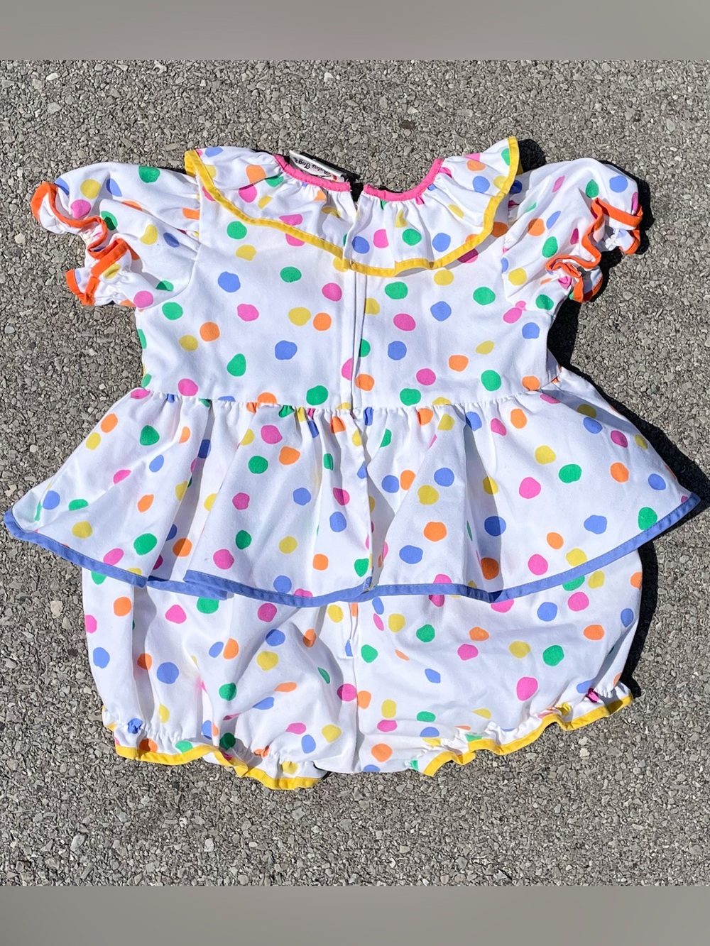 Vtg 80s Baby Togs Polka Dot Romper 24M 11.75x17.75 Ruffle Peter Pan Collar - Picture 2 of 6